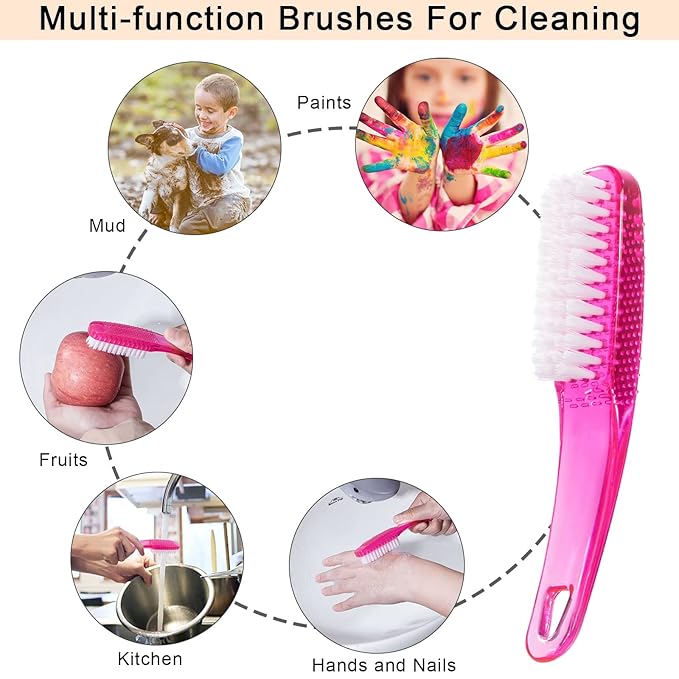 Nail Brush for Cleaning Fingernails 2 PCS, Long Handle Grip Double Sided Nail Foot Scrub Brush Fingernail Cleaner, Soft Stiff Bristles Pedicure Nail Scrubber Non-Slip for Men Women Black