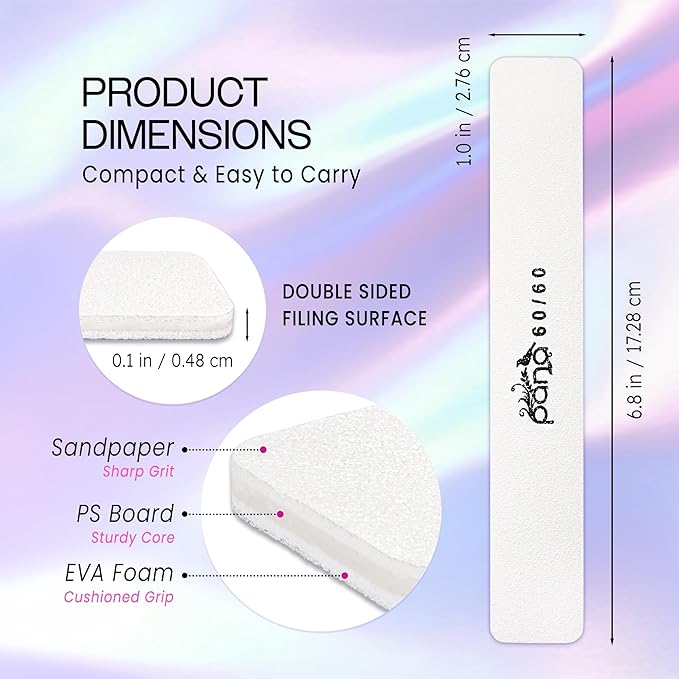 10PCS Jumbo Size PANA Professional Double Sided Nail Files - White, 60/60 Grit - Emery Board Nail Buffering File Manicure Pedicure Nail Polisher Washable