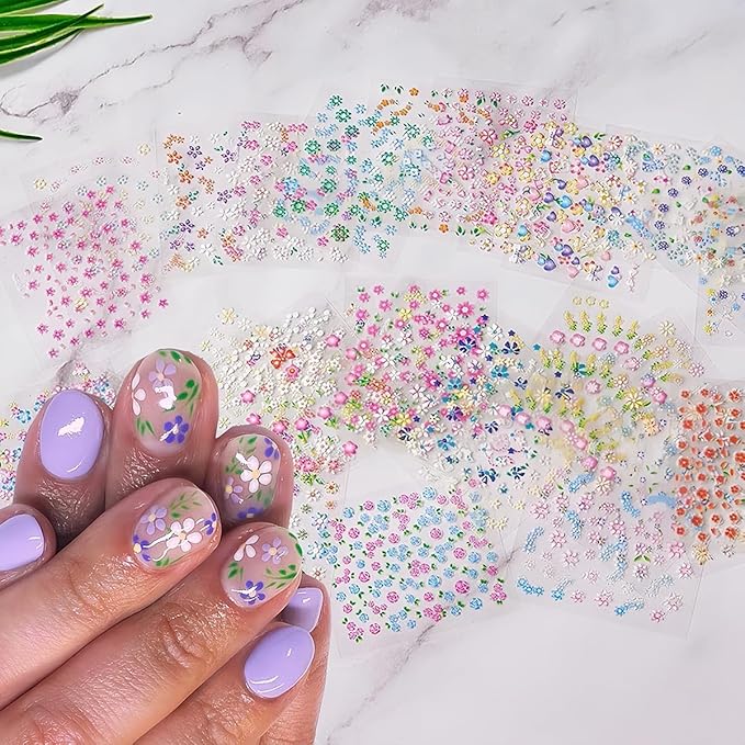 Flowers Nail Art Stickers Decals Colorful Flower Rose Daisy Cherry Blossoms Nail Stickers Design 3D Self-Adhesive Flowers Nail Art Supplies Charms for NailsArt Manicure Tips Decoration 30 Sheets