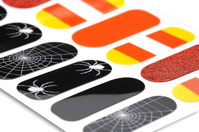 | 20 Exquisite Gel Nail Polish Strips w/Application Accessories - No UV/LED Lamp Required (Holiday | Candy Corn & Spiders)