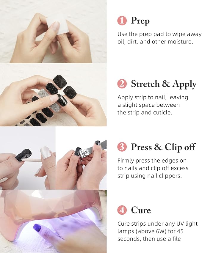 Semi Cured Gel Nail Strips | 28 pcs Gel Nails Strips for Women Work with Any UV Lamp, UV Nail Stickers for Women Home DIY Nails Art (Serene Dawn)