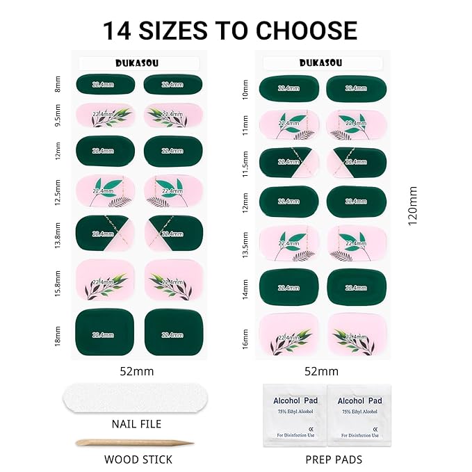 Semi Cured Gel Nail Strips, Grass Green | 28 pcs Gel Nail Strips Work with Any UV Lamp, Salon Quality UV Nails Stickers, Easy to Apply for Home Nails DIY