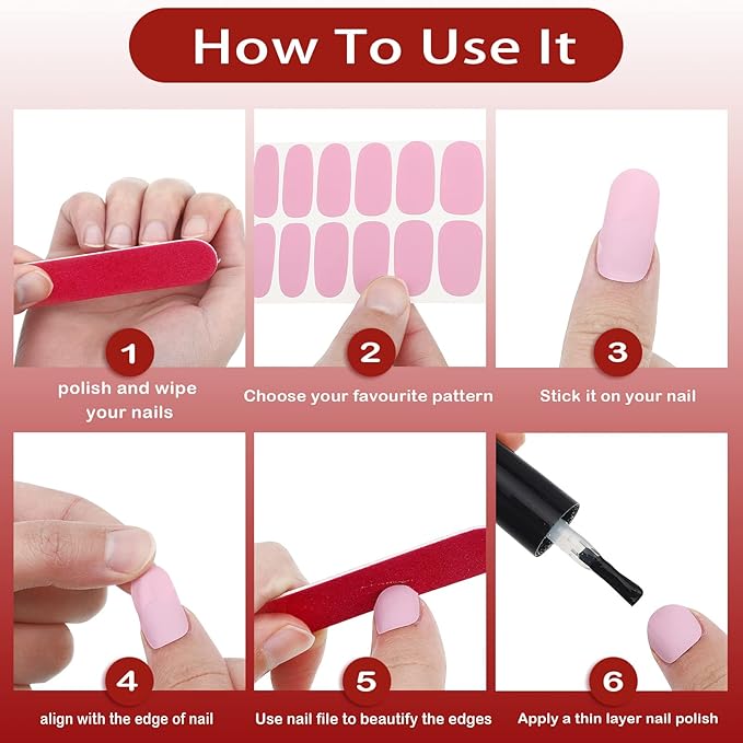 140 Pcs 10 Sheets Solid Color Full Wrap Nail Stickers Polish Strips Gradient Stickers Glitter Self Adhesive DIY Art Decals Strips with 2 Pcs Nail Files for Holiday Decor (Matte Style)