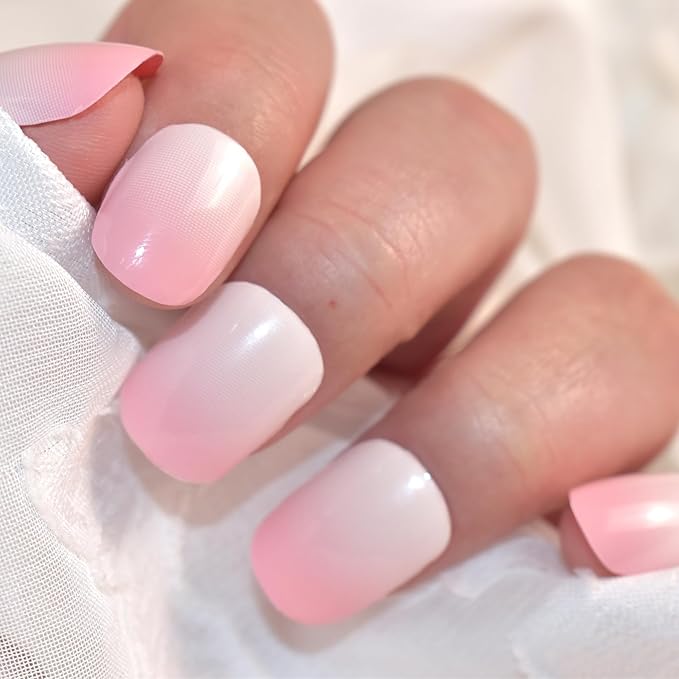 Semi Cured Gel Nail Strips Salon-Quality, Long Lasting Adhere Nail Art Stickers Decals (Gradient Pink)