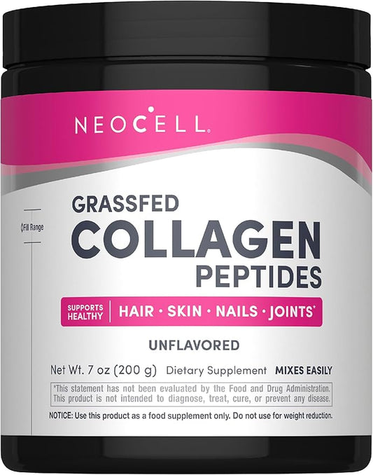 NeoCell Super Collagen Peptides, 10g Collagen Peptides per Serving, Gluten Free, Keto Friendly, Non-GMO, Grass Fed, Healthy Hair, Skin, Nails and Joints, Unflavored Powder, 7 oz., 1 Canister