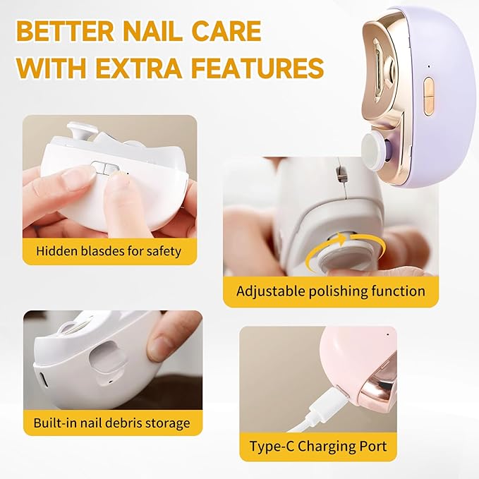 Electric Nail Clipper for Senior - 2026 Smart Nail Clipper for Seniors, Electric Toe Nail Clippe with Polishing, Nail Trimmers Gift for Adult for Arthritis, Low Vision (White)