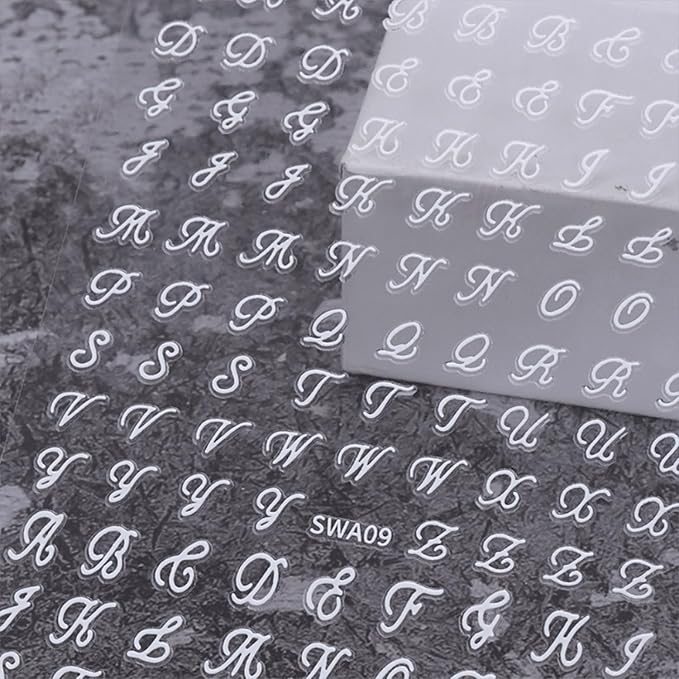 12 Sheets English Letters Nail Stickers for Nail Art 3D Self-Adhesive Retro Gold Silver Nail Decals Black White English Pattern Design Nail Art Stickers for Women Manicure Tip DIY