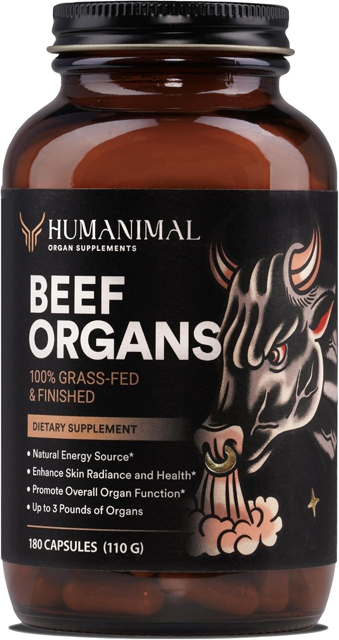 Humanimal Beef Organ Supplement | Beef Organ Capsules | 100% Grass-Fed & Finished, Freeze-Dried | Boosts Whole Body Health | A Blend of Liver, Heart, Kidney, Pancreas & Spleen | Non-GMO, 180 Capsules