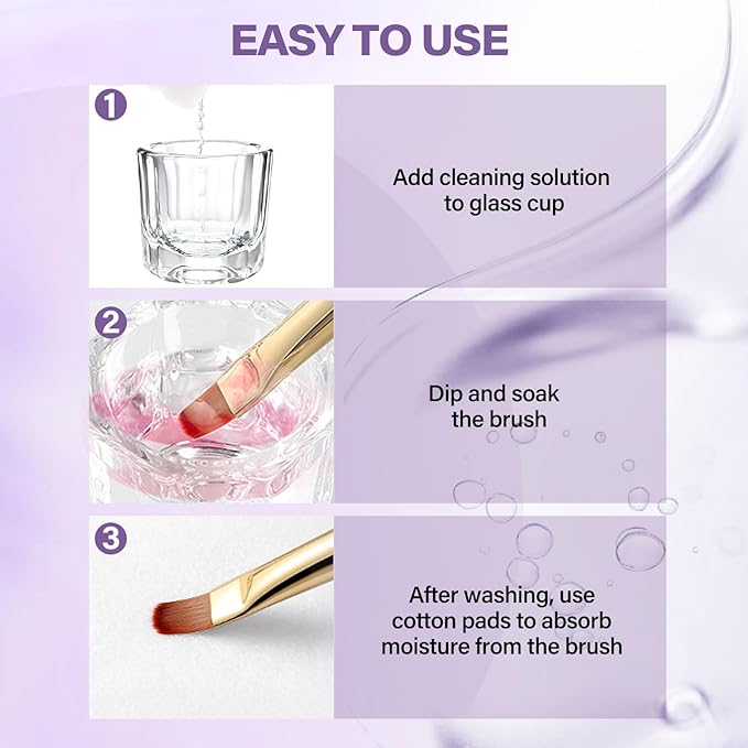 TOROKOM Acrylic Nail Brush Cleaner, 4 OZ Acrylic Brush Cleaner Nail Brush Cleaner Conditioner with Dappen Dish and Nail Cleaning Pads for Quickly Clean Gel Polish, Nail Extension Gel, Acrylic Nails