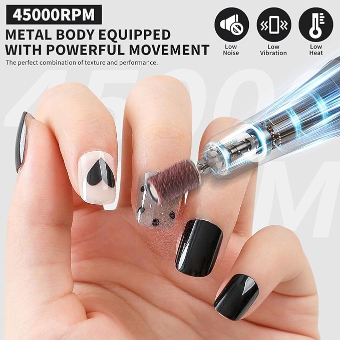 Professional Nail Drill Kit 45000RPM, Portable Electric Nail File with 13 Bits & 56pcs Sanding Bands,LED Screen,Ultra-Silent, Rechargeable Nail Drills Machine for Acrylic Nails Gel Polishing (White)