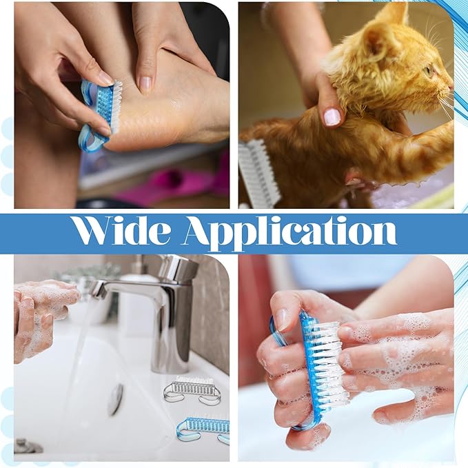 Bokon 400 Pcs Handle Grip Nail Brush Bulk Nail Scrub Brush Nail Brush for Toes and Nails Cleaner, Pedicure Scrubbing Tool Kit for Men and Women (Blue and White)