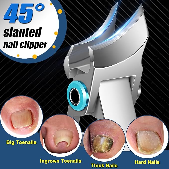 Toenail Clippers for Seniors Ingrown Thick Toenails, Heavy Duty Large Toe Nail Clippers for Men Thick Nails with Wide Opening, Sharp Ingrown Toenail Clippers Long Handle with Slanted Curved Blade