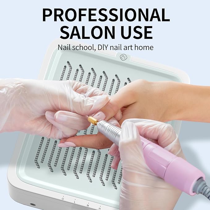 ZIZZON Nail Dust Collector with Reusable Filter for Nail Tech, 120W Power Vacuum Fan Dust Collector Extractor, Electric Dust Suction Machine for Acrylic Gel Nail Polishing Nail Salon