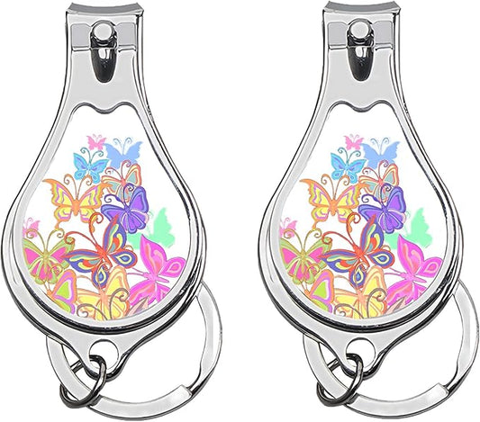 Toenail Clippers for Men 2 Pack Nail Clipper Set with Key Chain Cute Nail Cutter with Jar Opener for Dorm Room Essentials,Kitchen Gadgets,Golf Accessories(Color Butterfly)