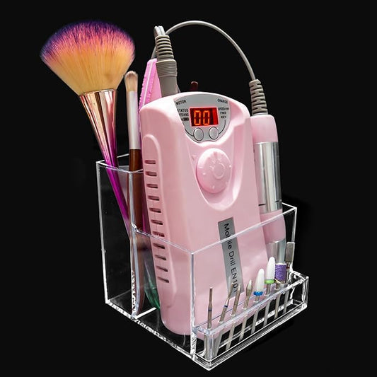 10 Holes Storage Box Holder Organizer to Display Nail Drill Bit File Brush Electric Machine Manicure Accessory, Grinding Tool Essentials, Acrylic Clear Transparent Stand Case Desk Room Accessories