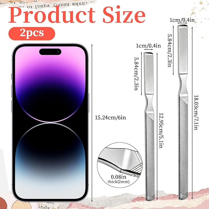 2 Pcs Stainless Steel Toe Nail Files for Thick Nails 2 Sizes Toenail Files 4 Sides Long Metal Fingernail Filing Heavy Duty Nail File for Men Women Professional Manicure Pedicure Tool