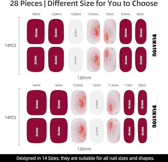 Semi Cured Gel Nail Strips | 28 PCS Gel Nail Stickers Work with Any UV Lamps, Long Lasting Nails Wraps for Women Home DIY Nails Art (Red Grapefruit)