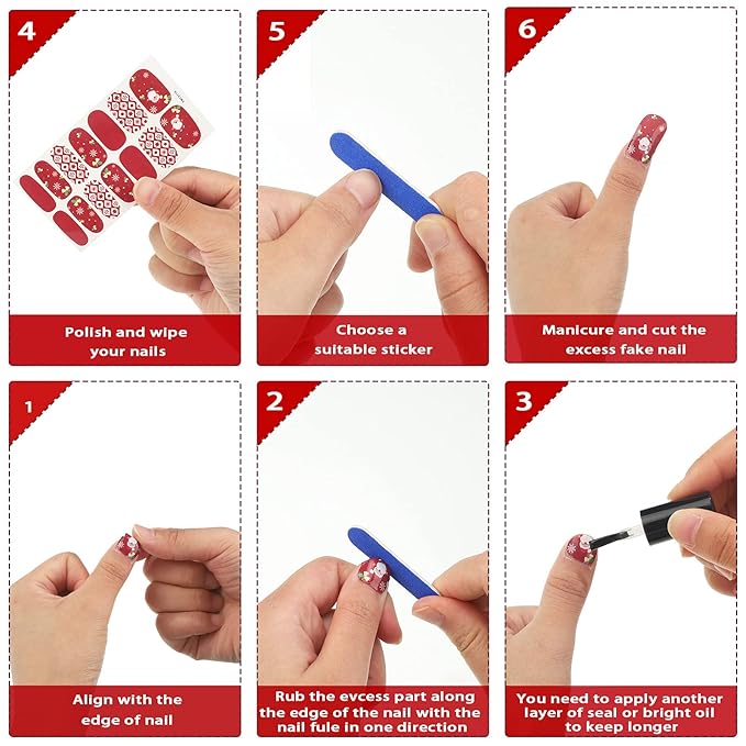 140 Pcs 10 Sheets Christmas Full Wrap Nail Stickers Polish Strips Plaid Gradient Stickers Glitter Self Adhesive DIY Art Decals Strips with 2 Pcs Nail Files for Xmas Decor (Snowflake Style)