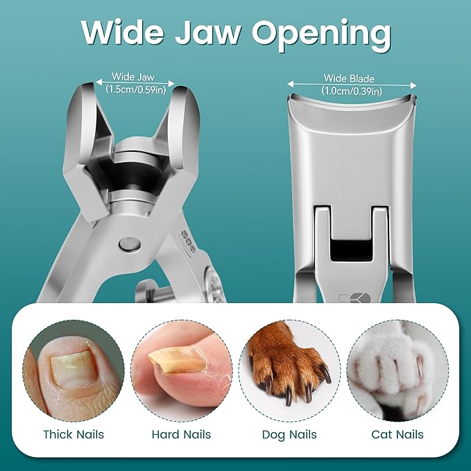 YTD Likomey Wide Jaw Opening Nail Clippers,Long Handled Safety Lock Toenail Clippers for Thick Nails,Ultra-Sharp Fingernail Clipper with Catcher,Nail Cutter with Nano Glass Nail File Set for Seniors