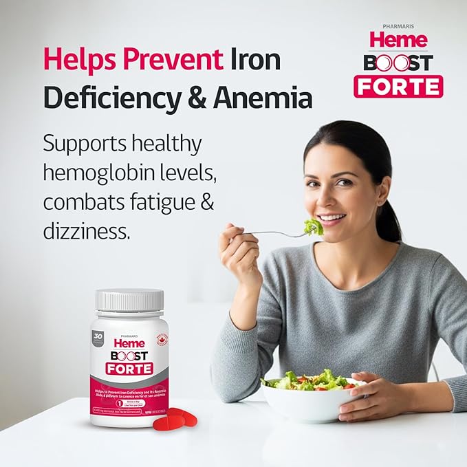 Hemeboost Forte 34.8 mg (696 mg Heme Iron) I 30 Tablets I High Potency Natural Iron Supplement I High Absorption & Gentle on Stomach I Iron Pills for Adults & Safe for Use in Pregnancy