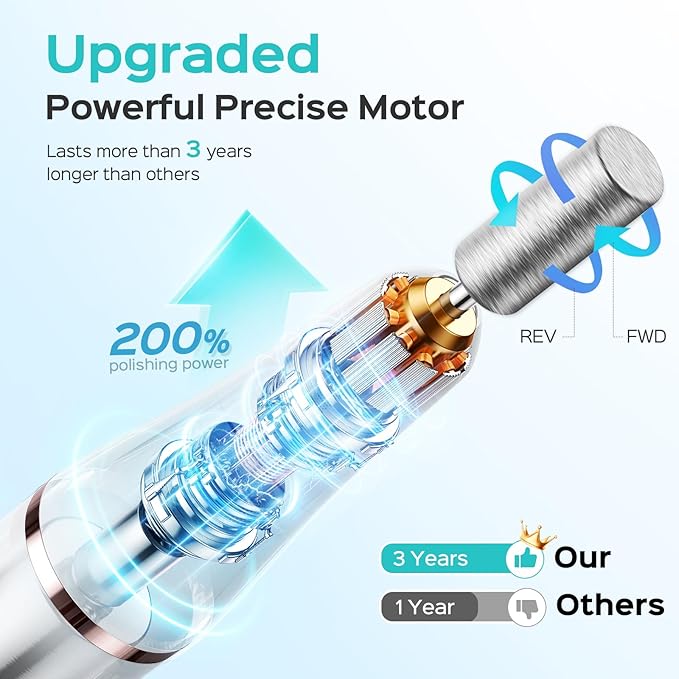 COSLUS Cordless Electric Nail Drill File: Nail Drill Machine with Stepless Speed Knob for Acrylic Gel Dip Powder Polish, Professional Portable Manicure Pedicure Rechargeable for Home Salon Use White