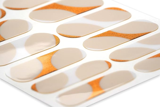 | Nail Polish Strips | 20 Stylish Strips | Brighter, Thicker, Tougher | Includes Cuticle Stick, Nail File, & Nail Wipes (Metallic Gold & White Edges & Tips)