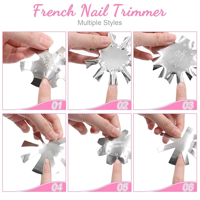 French Tip Cutter Jaywayne French Nail,3pcs Edge Trimmer Easy Smile Line Acrylic V Cut Nail with 2pcs Brush, 1pcs Cutting Knife, 5 Spare Blades 10 Piece Set , Nail salon home DIY tools