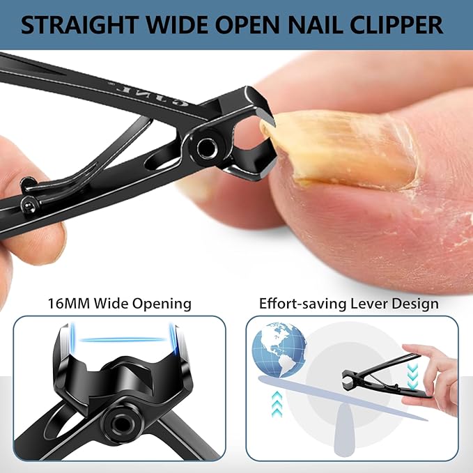 Toenail Clippers for Seniors Thick Nails - Stocking Stuffers Gifts for Men 17mm & 37mm Wide Jaw Nail Clippers, No Splash Nail Clippers w Catcher for Women