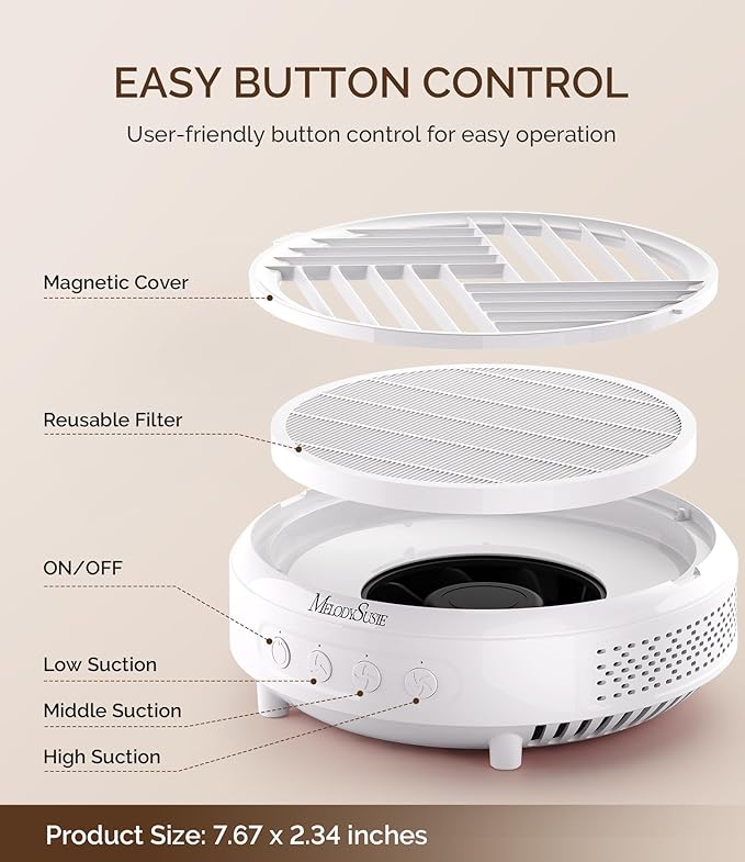 MelodySusie Compact Nail Dust Collector,Hpro 3800RPM Vacuum Fan Dust Extractor with Reusable Filter for Salon & Home,White