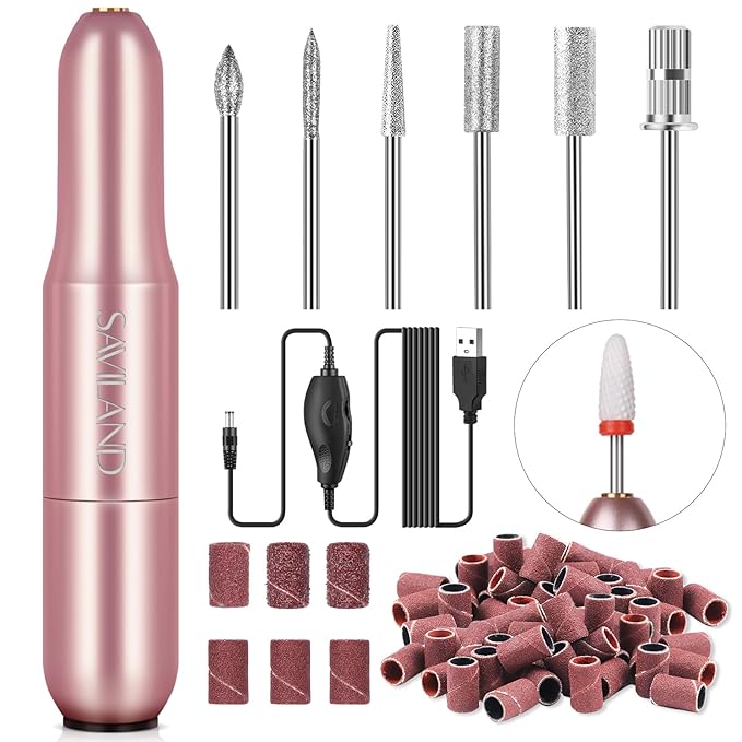 SAVILAND Acrylic Electric Nail Drill : Exclusive Love Series Portable Efile Nail Drill Machine Professional Complete Drill Bits for Remove Acrylic Nails Manicure & Toenails Nail Care Home Salon DIY