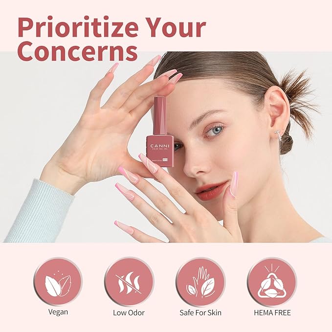 CANNI Light Red Gel Nail Polish, 1Pcs Pink Gel Polish Baby Pink Color High Gloss Soak Off U V French Nail Manicure Salon DIY