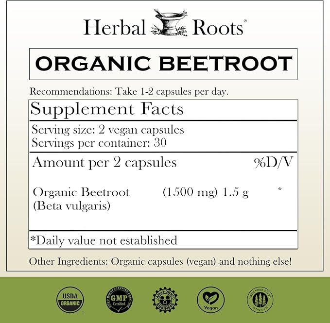 Herbal Roots Certified Organic Heart Health Trio, Hawthorn, Ceylon Cinnamon, Beetroot Herbal Supplements