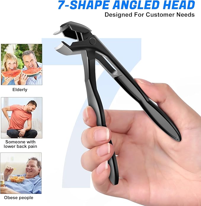 Toenail Clippers for Thick Toenails, Angled Head Toe Nail Clippers with Catcher, Heavy Duty 45° Slanted Toenail Clippers, 37mm Wide Jaw Nail Clippers with Long Handle, 6PCS