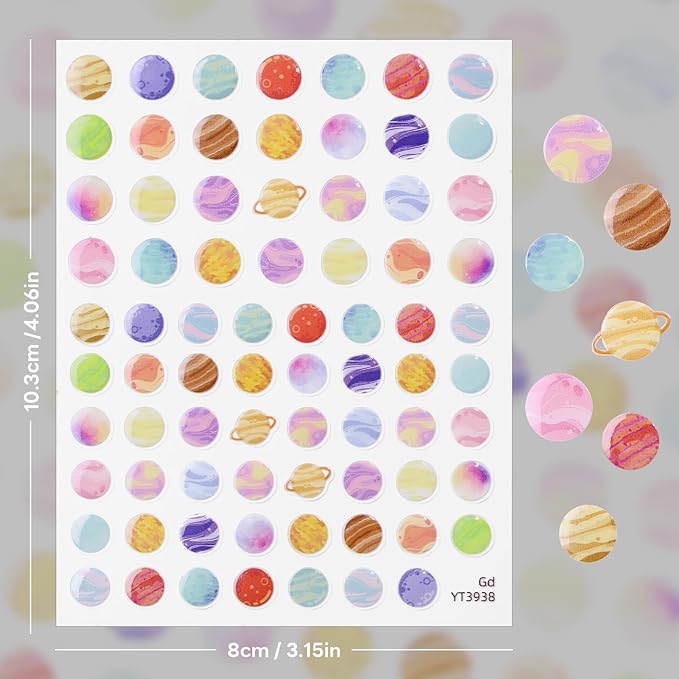 Planet Theme Nail Stickers for Nail Art - Kids Nail Art Sticker 5D Embossed Nail Decals Self-Adhesive Nails Supply Manicure Stickers for Nails Decoration