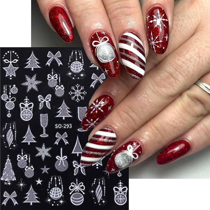 Christmas Nail Stickers Winter Nail Stickers for Nail Art 3D Self Adhesive Nail Decals Star Christmas Tree with Glitter Design Snowflake Nails Sticker for Women DIY Salon Manicure 9 Sheets