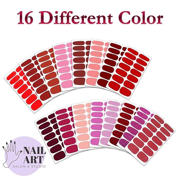 SILPECWEE 224 Pieces 16 Sheets Nail Polish Strips Solid Color Adhesive Nail Polish Stickers Nail Wraps for Women Nail Art Decals with Nail File (Vitality Red)