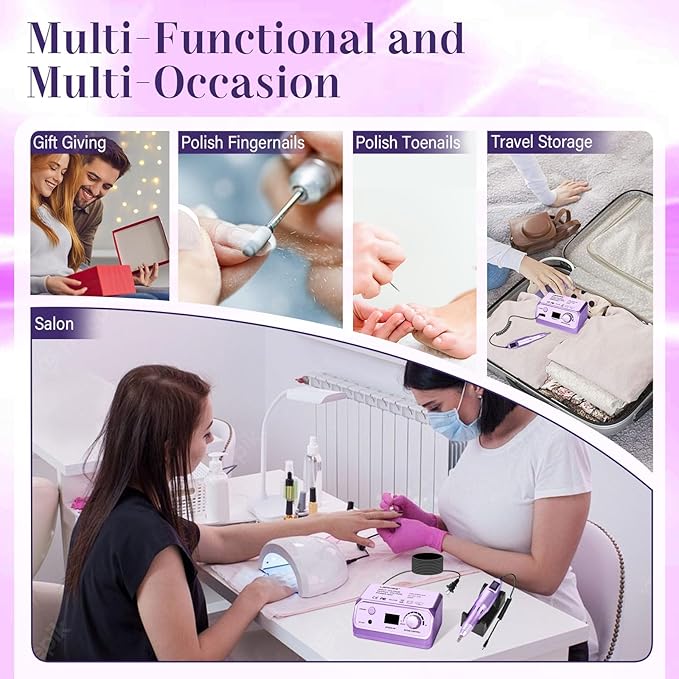Electric Nail File Nail Drill Professional 35000RPM Nail Dril Electric E Filer for Nails with 100pcs Sanding Bands and Nail Drill Bits for Acrylic, Gel Nail Manicure & Pedicure