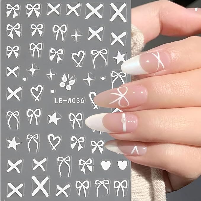 Bows Nail Art Stickers Heart Nail Decals Pink White Red Nail Stickers Bow Tie with Design Nail Decals for Nails Art Valentine's Day Manicure DIY for Women Girls Acrylic Nails Supplies