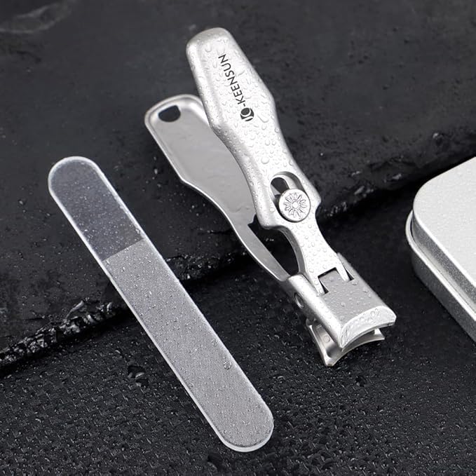 KEENSUN Nail Clippers, 16mm Wide Jaw Opening Ultra Sharp Nail Clippers for Cutting Thick Nails Extra Large Toenail & Fingernails Clippers with Safety Lock and Nail File for eniors, Men, Adult (Silver)