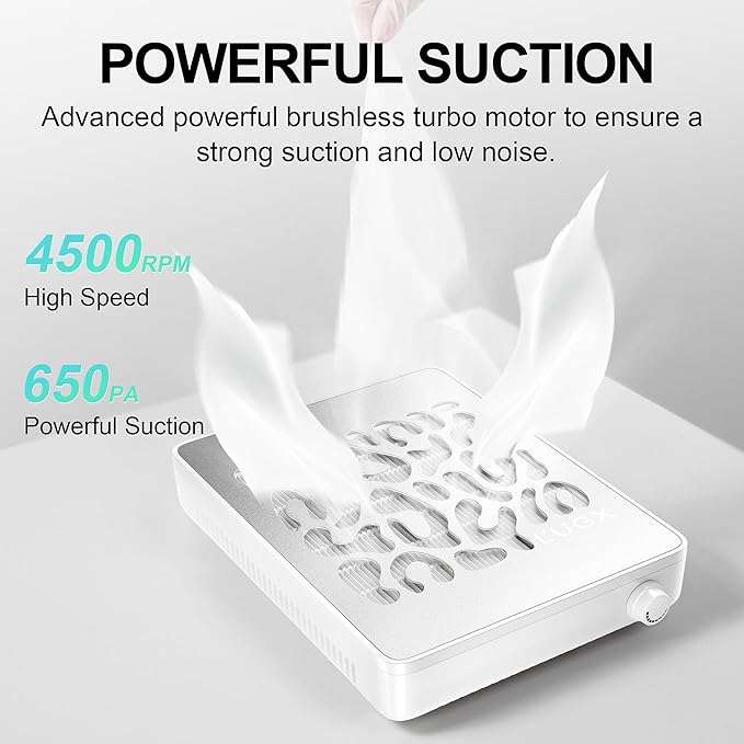 L'UGX Nail Dust Collector Professional Dust Collector Nail Tech, Adjustable 5000RPM Powerful Dust Suction Machine Manicure Pedicure Tool for Acrylic Nail Polishing, Low Noise, 30 Pcs Filter Papers
