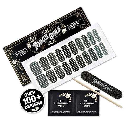 | 20 Exquisite Gel Nail Polish Strips w/Application Accessories - No UV/LED Lamp Required (Emerald Ombre & Lines)