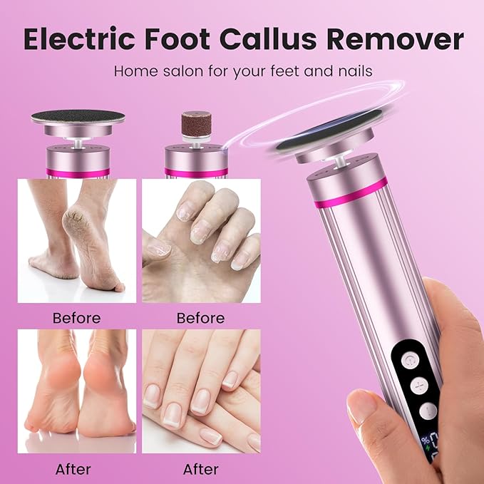 2 in 1 Foot File & Nail Drill, Rechargeable Electric Foot Callus Remover with 9 Adjustable Settings, Digital Display Screen Electric Callus Remover for Feet, Foot Scrubber for Women Men (Light Pink)