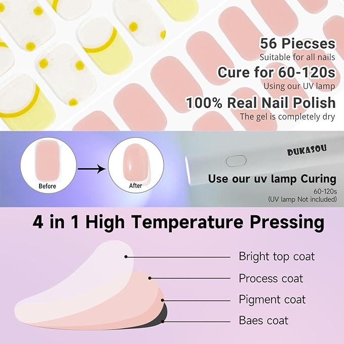 Semi Cured Gel Nail Strips 2 Set, (Nude/Jelly Orange) 56 Pcs Gel Nail Stickers Wraps Art DIY Gifts for Women Works with Any UV Lamps, Long Lasting,Salon-Quality, Easy to Apply & Remove