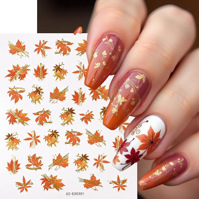 Autumn Nail Art Stickers Pumpkin Nail Stickers for Nail Maple Leaf Nail Decals Fall Leaves Wheat Foxes Design Gold Thanksgiving Nais Sticker for Decor Holiday Manicure Supplies for Women 6 Sheets