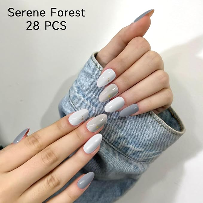 Semi Cured Gel Nail Strips | 28 pcs Gel Nails Strips for Women Work with Any UV Lamp, UV Nail Stickers for Women Home DIY Nails Art (Serene Forest)