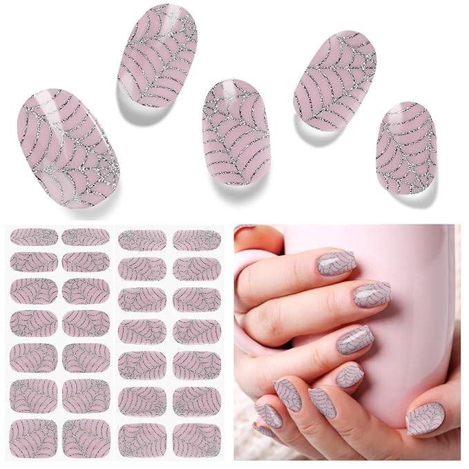 Semi Cured Gel Nail Strips, Halloween Spider Web | 28 pcs Gel Nail Strips Work with Any UV Lamp, Salon Quality UV Nails Stickers, Easy to Apply for Home Nails DIY