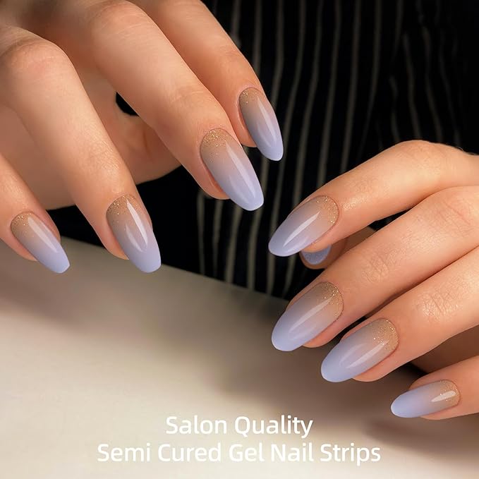 Semi Cured Gel Nail Strips | 28 PCS Gel Nail Stickers Work with Any UV Lamps, Long Lasting Nails Wraps for Women Home DIY Nails Art (Purple Sunset Glow)