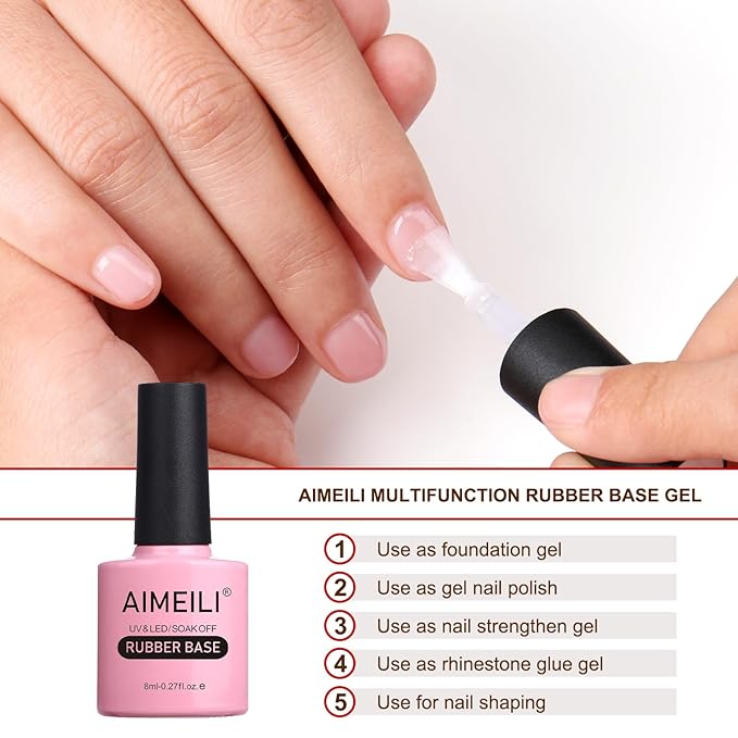 AIMEILI Rubber Base Gel Nail Polish, Hema Free, Cruelty Free, Vegan, Builder Nail Gel Base Coat Soak Off Nail Art Design - RB1015 8ml