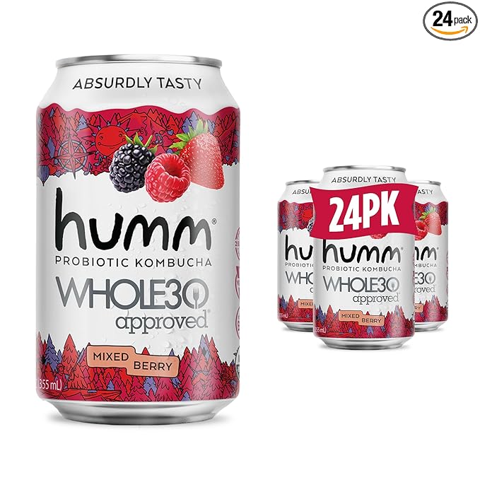 Humm Whole30 Approved Kombucha, Mixed Berry, Organic, Vegan & GMO Free (24 Pack)