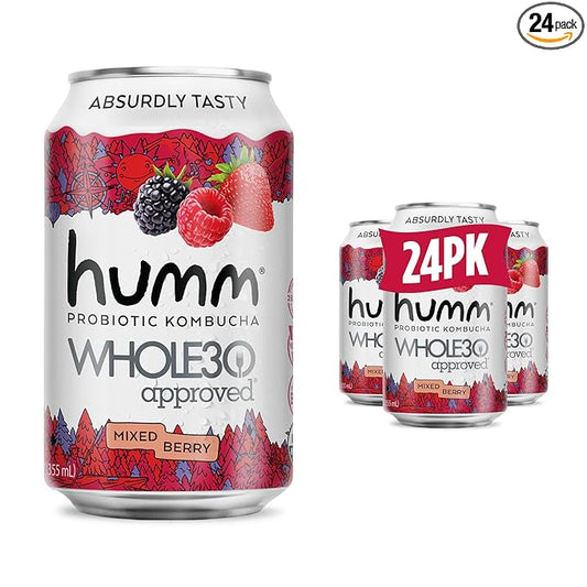 Humm Whole30 Approved Kombucha, Mixed Berry, Organic, Vegan & GMO Free (24 Pack)